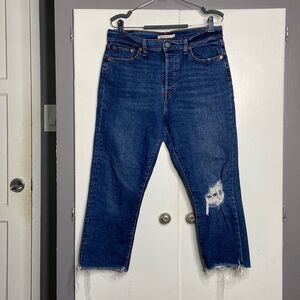 Levi’s womens Wedgie straight 32x28 blue distressed button fly